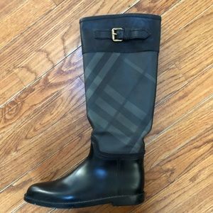 Burberry Tall Rain Boots with leather trim